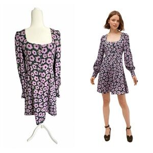 Kate Spade NY Flaire Flora Fluid Mini Dress Green Pink Floral Crepe Size 6